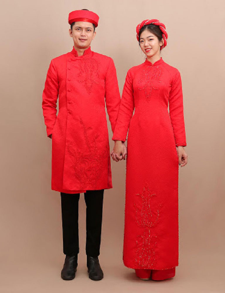 áo dài cưới màu đỏ trơn