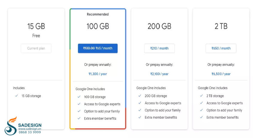Hướng dẫn nâng dung lượng gói Google One chính chủ tại SaDesign